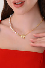 14K Gold Plated 925 Sterling Silver T Bar Organic Pearl Dorika Necklace