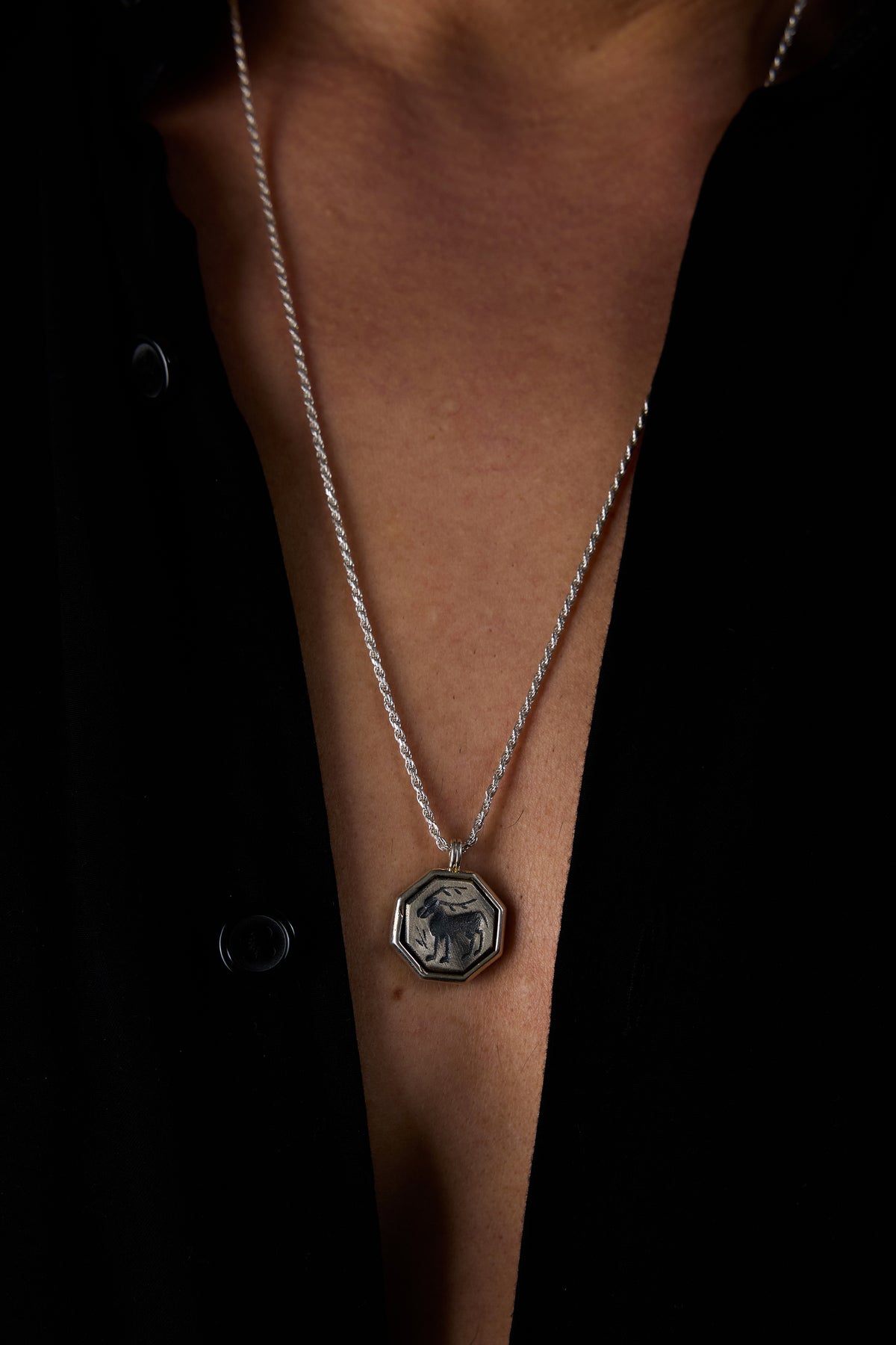 925 Sterling Silver Antique Deer Rope Chain Necklace