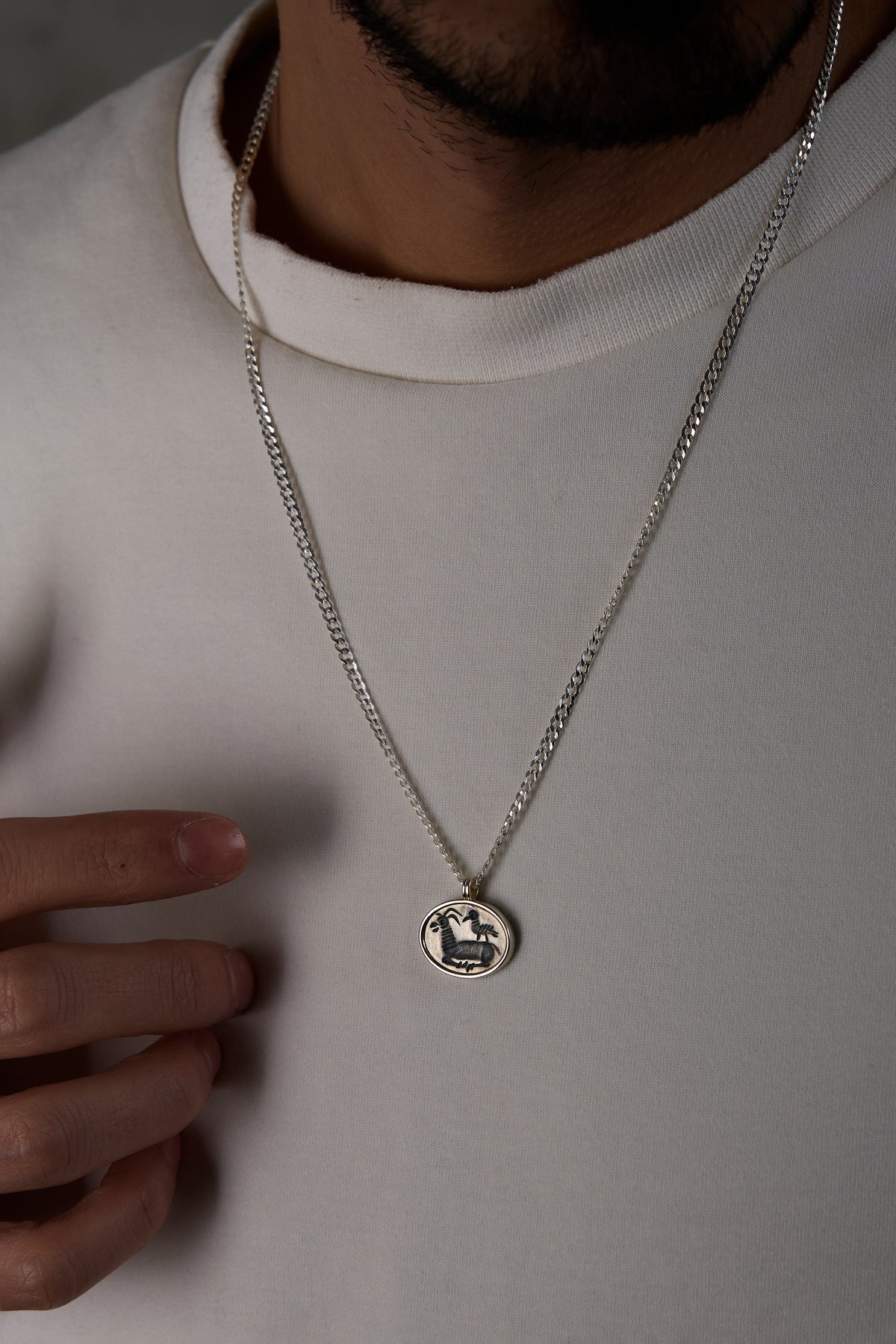 925 Sterling Silver Deer Fossil Press Gourmet Chain Necklace