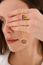 14 K Gold Kaplama 925 Ayar Gümüş Antik Cam Baskı Arı Kolye