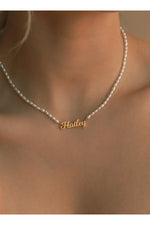14 K Gold Kaplama 925 Ayar Gümüş Organik İnci Choker İsim Kolye