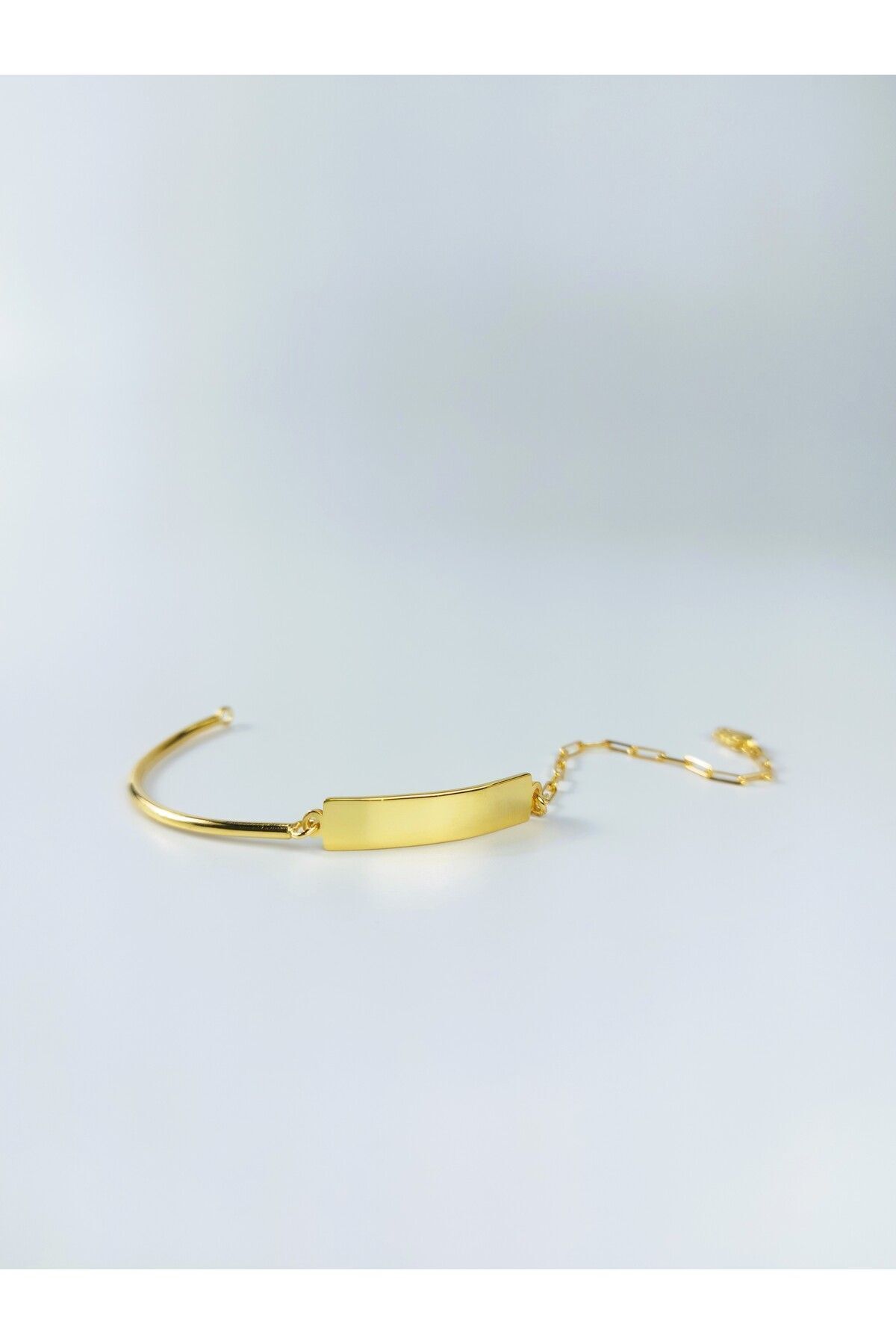 14K Gold Kaplama 925 Ayar Gümüş El İşi Tasarım Plaka Bileklik