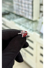 14 K White Gold Kaplama 925 Ayar Gümüş Ruby Kalp Tektaş Yüzük