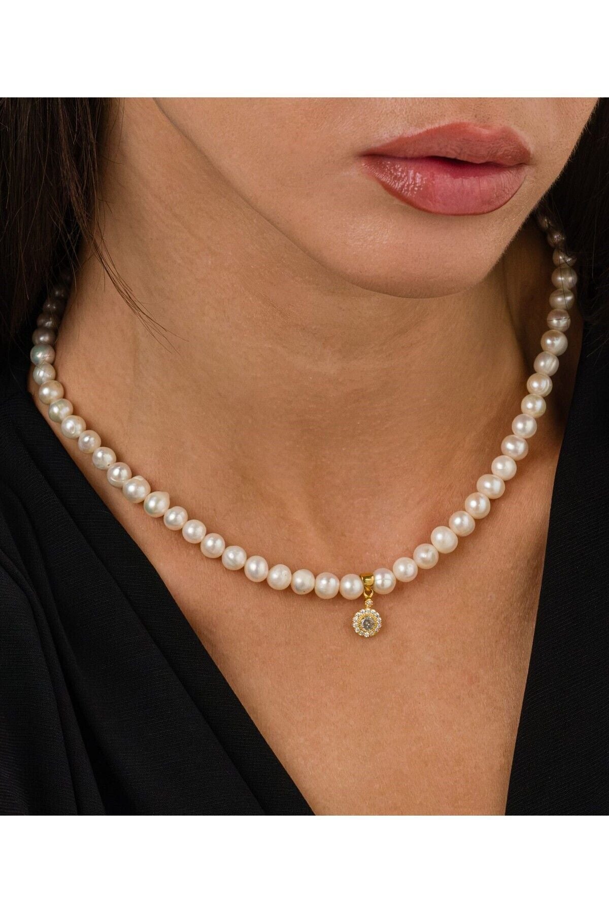 14K Gold Plated 925 Sterling Silver Choker Natural Pearl Necklace
