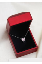 14K White Gold Plated 925 Sterling Silver Pink Quartz Heart Necklace - Shipped in Illuminated Box