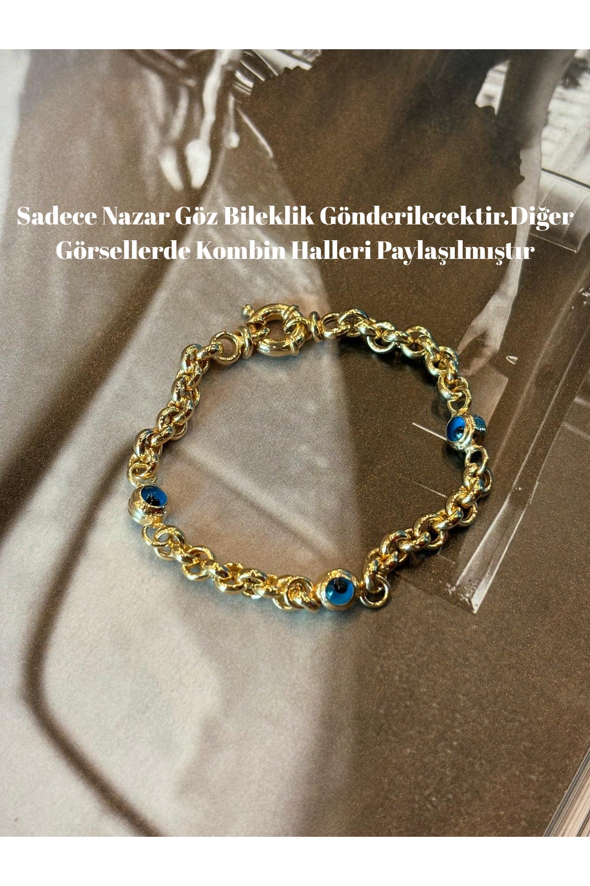 14 K Gold Kaplama 925 Ayar Gümüş Nazar Göz Bileklik