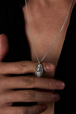 925 Sterling Silver Oxidized Oval Hieroglyph Rope Necklace