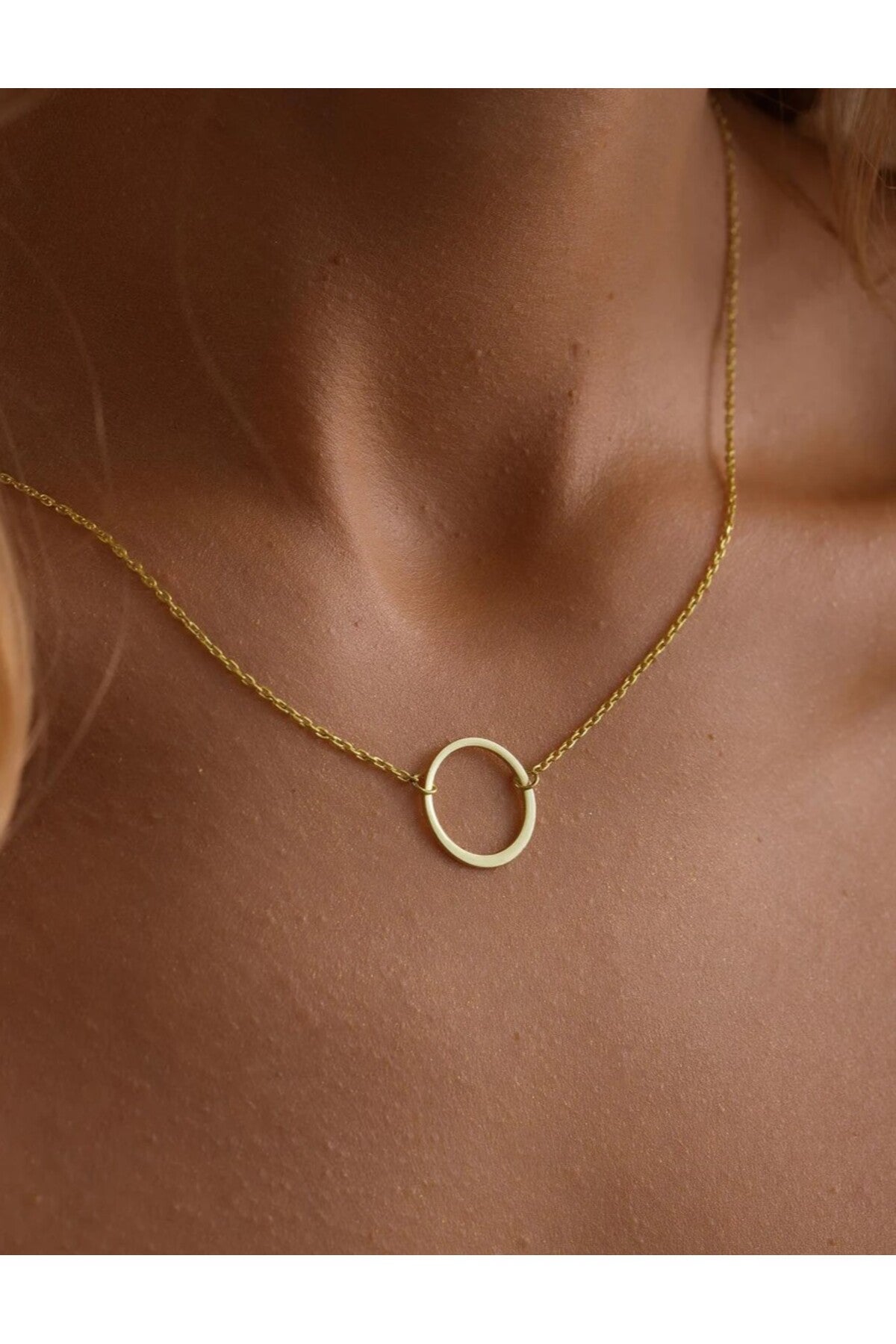 14 K Gold Kaplama 925 Ayar Gümüş El İşi Ezme HalkaKolye