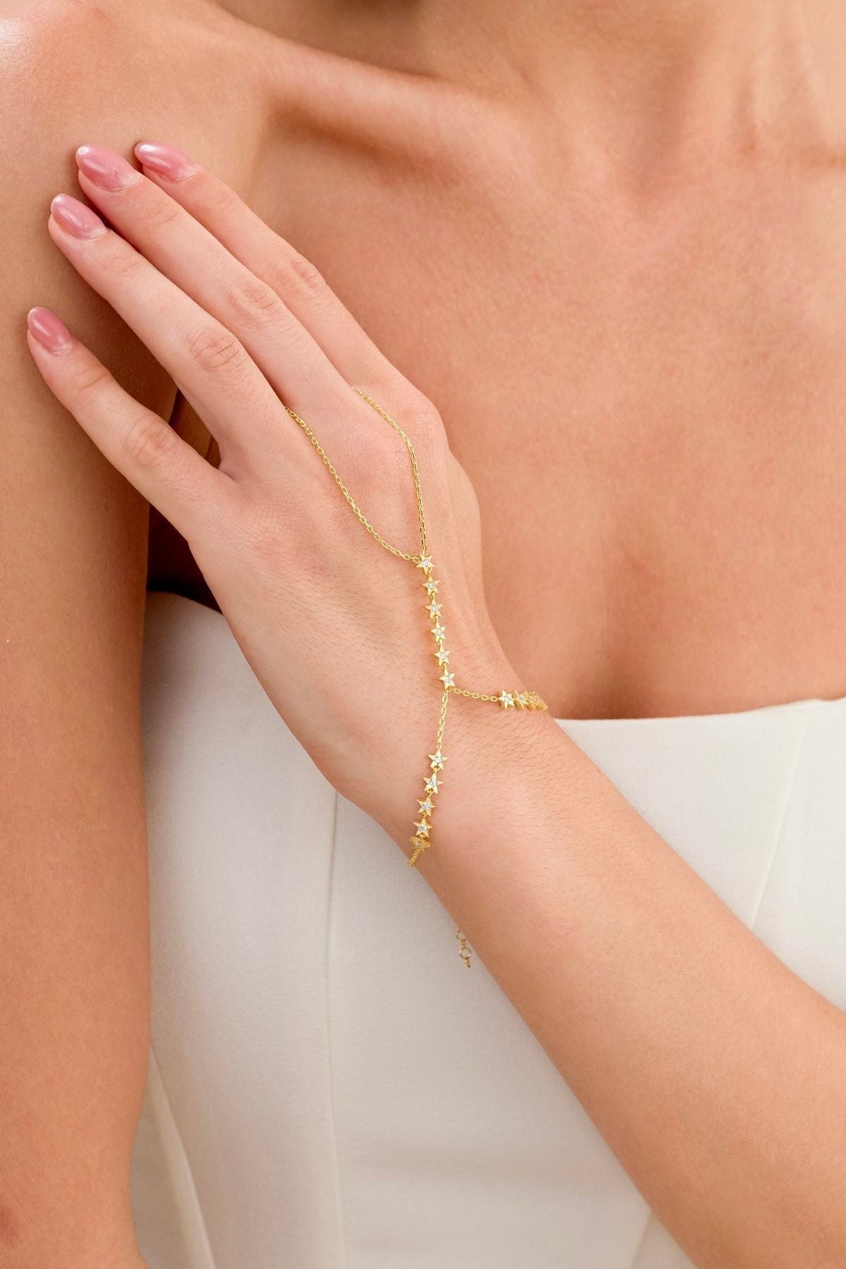 14 K Gold Kaplama 925 Ayar Gümüş 3 Sıra Yıldız Taşlı Şahmeran