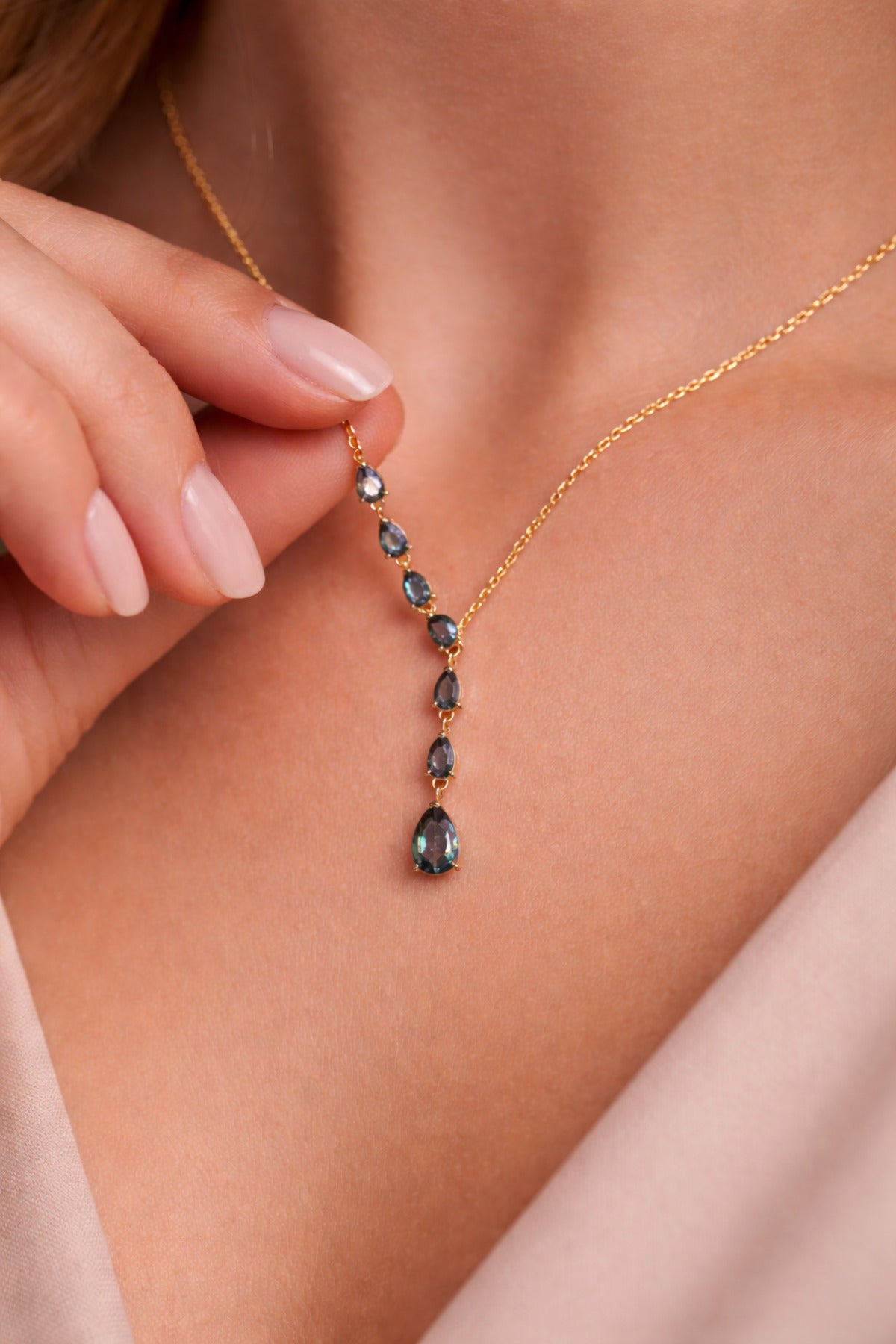 14 K Gold Kaplama 925 Ayar Gümüş Mistik Topaz Y Kolye