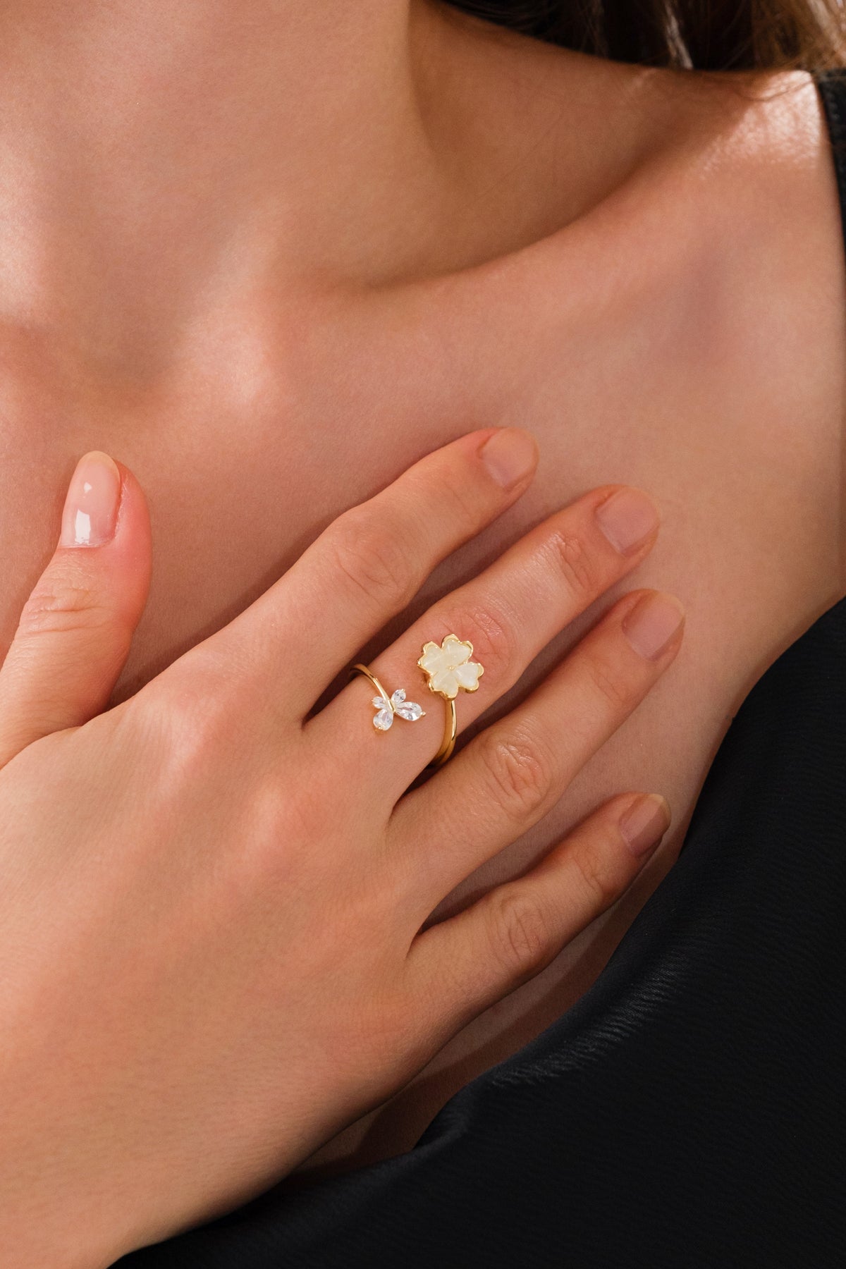 14K Gold Plated 925 Sterling Silver Butterfly Spinner Ring - Lighted Box