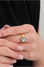 14 K Gold Kaplama 925 Ayar Gümüş Naturel Aquamarine Yüzük