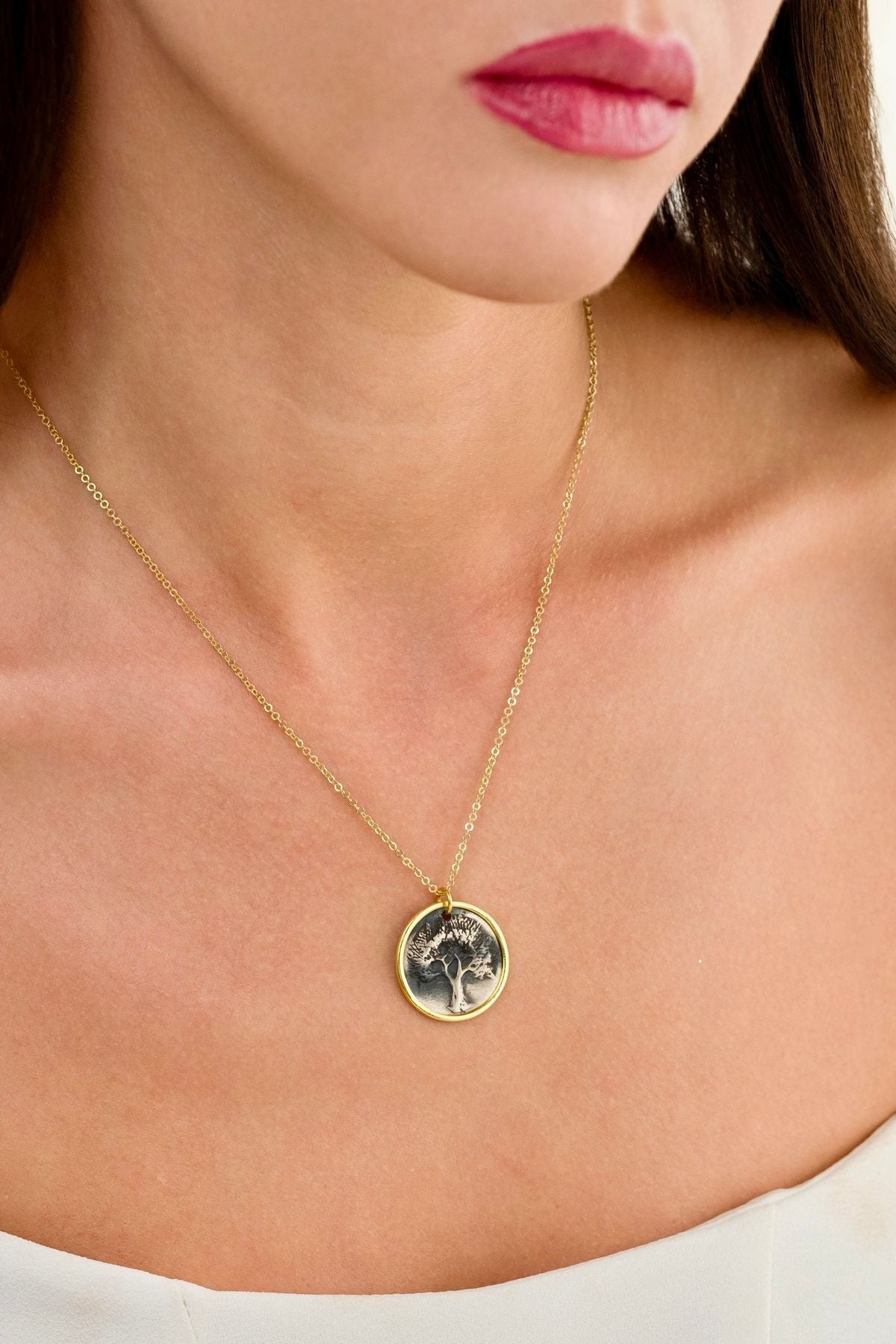 14 K Gold Kaplama 925 Ayar Gümüş Otantik Hayat Ağacı Kolye