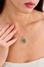 14K Gold Plated 925 Sterling Silver Lapis Evil Eye Necklace
