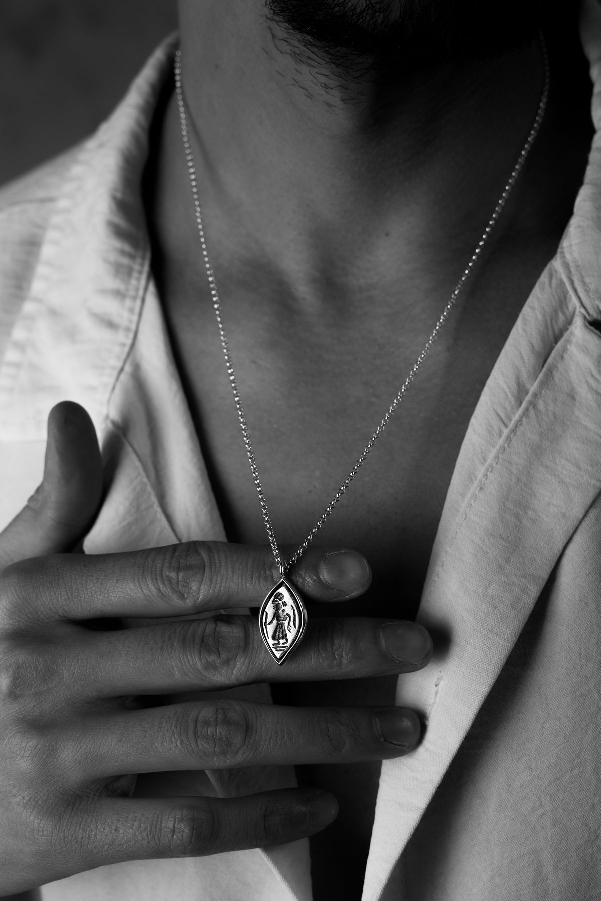 925 Sterling Silver Matte Oxidized Petroglyph Oval Dodge Necklace