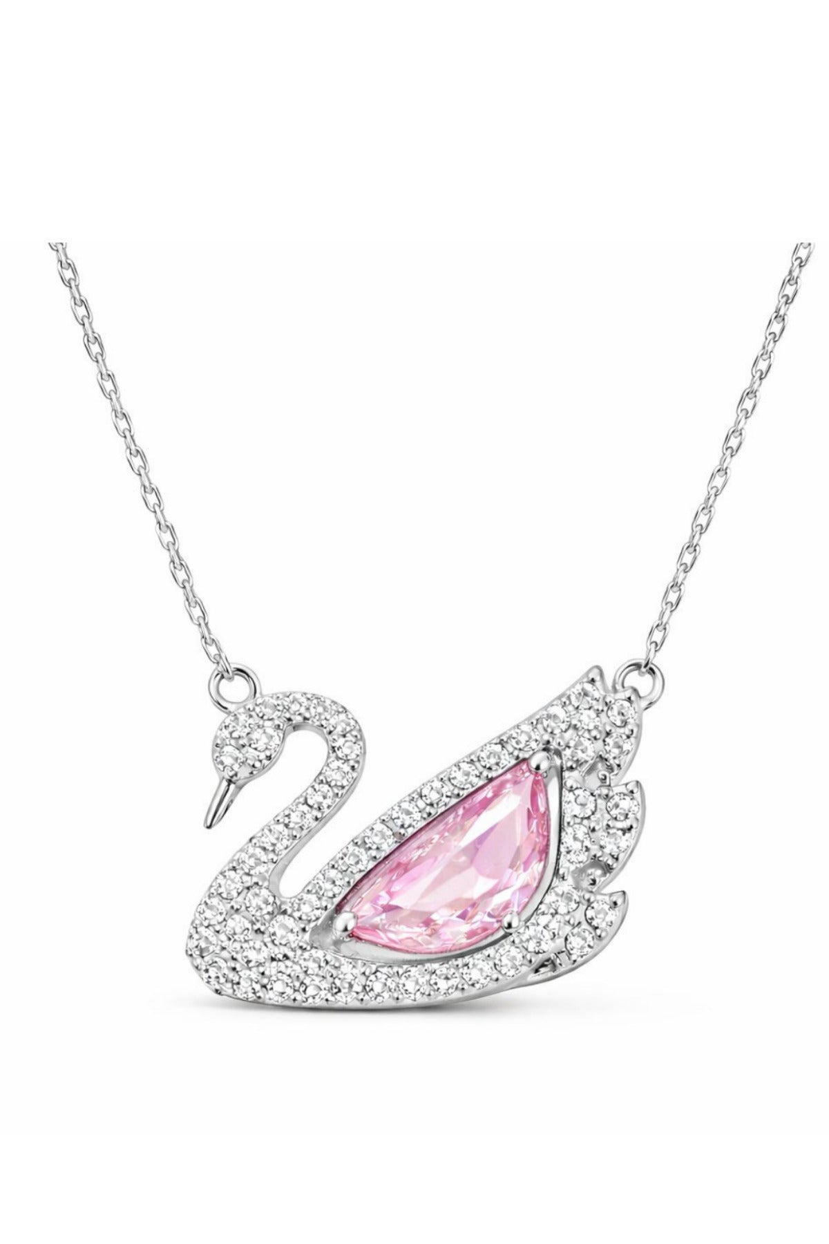 14K White Gold Plated 925 Sterling Silver Pink Quartz Swan Design Necklace