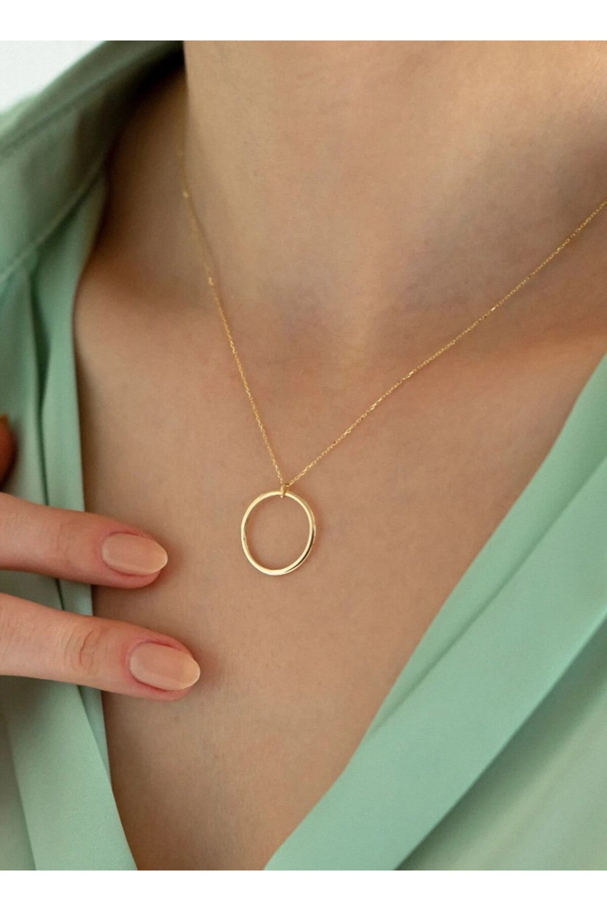 14 K Gold Kaplama 925 Ayar GümüşEl İşi Halka Kolye