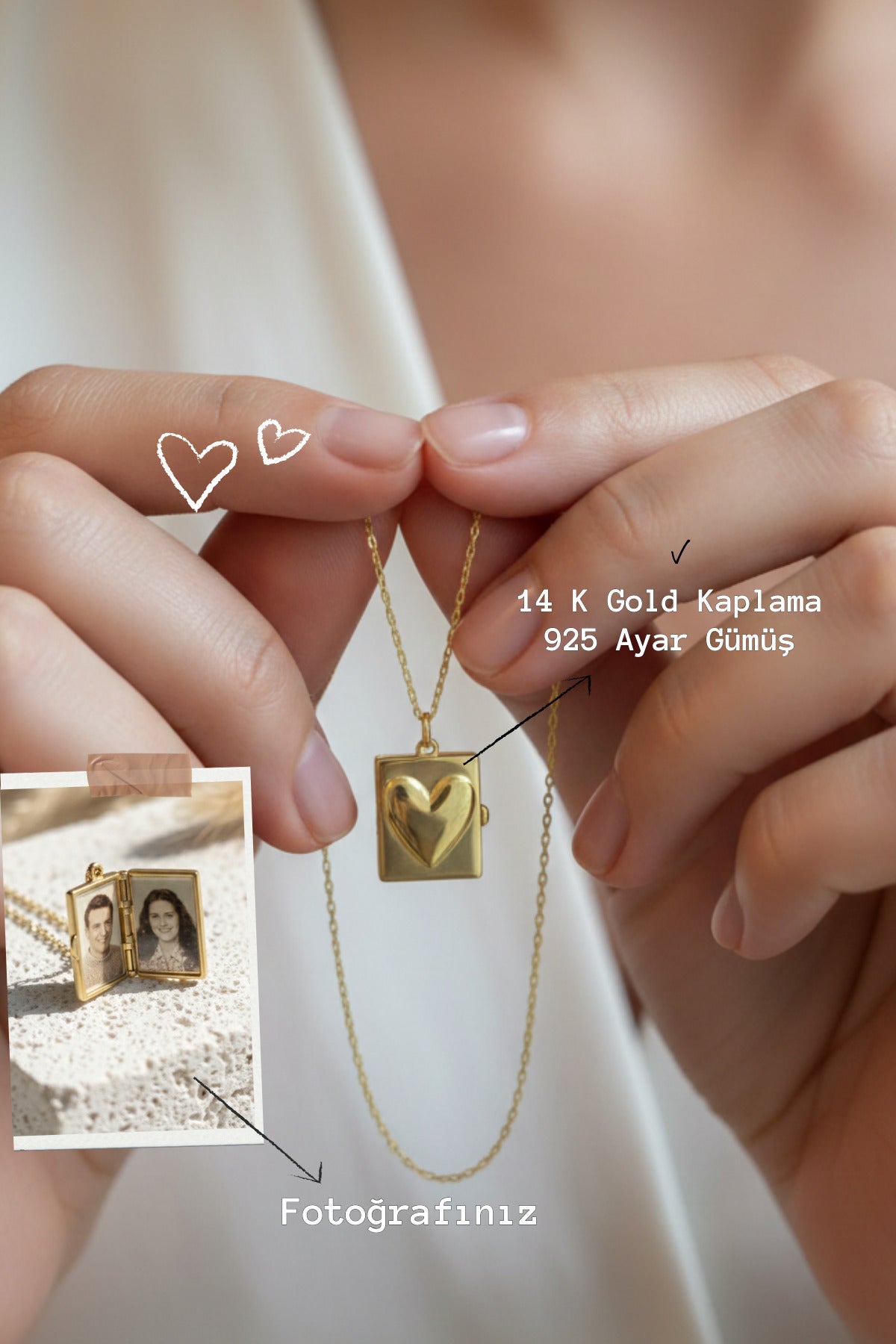 14K Gold Plated 925 Sterling Silver Heart Gift Necklace