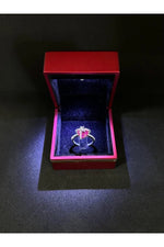 14 K White Gold Kaplama 925 Ayar Gümüş Ruby Kalp Tektaş Yüzük