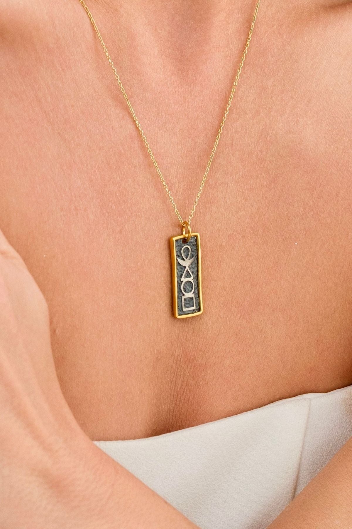 14K Gold Plated 925 Sterling Silver Rectangle 4 Element Necklace