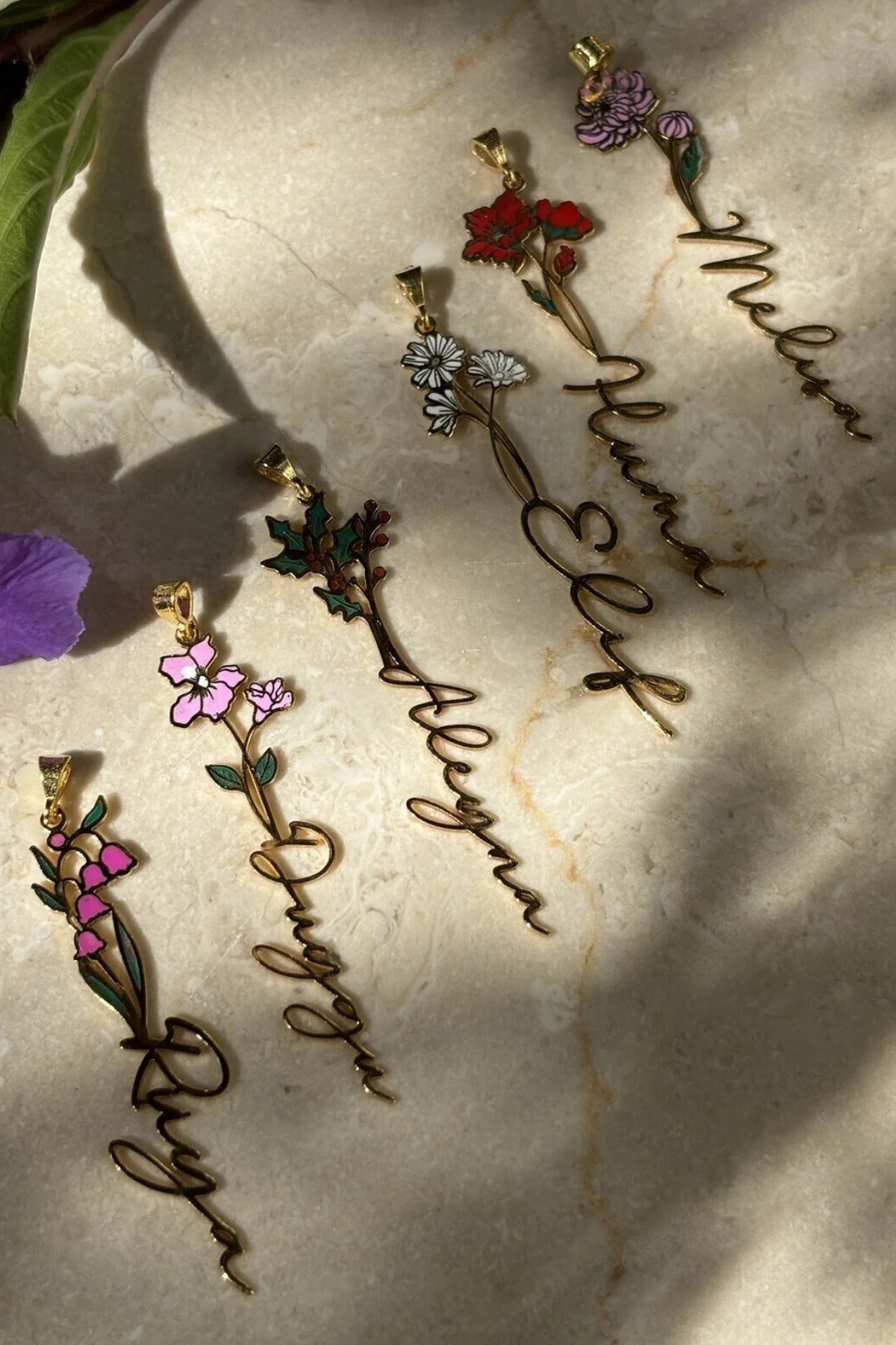 14K Gold Plated 925 Sterling Silver Birth Month Flower Name Necklace
