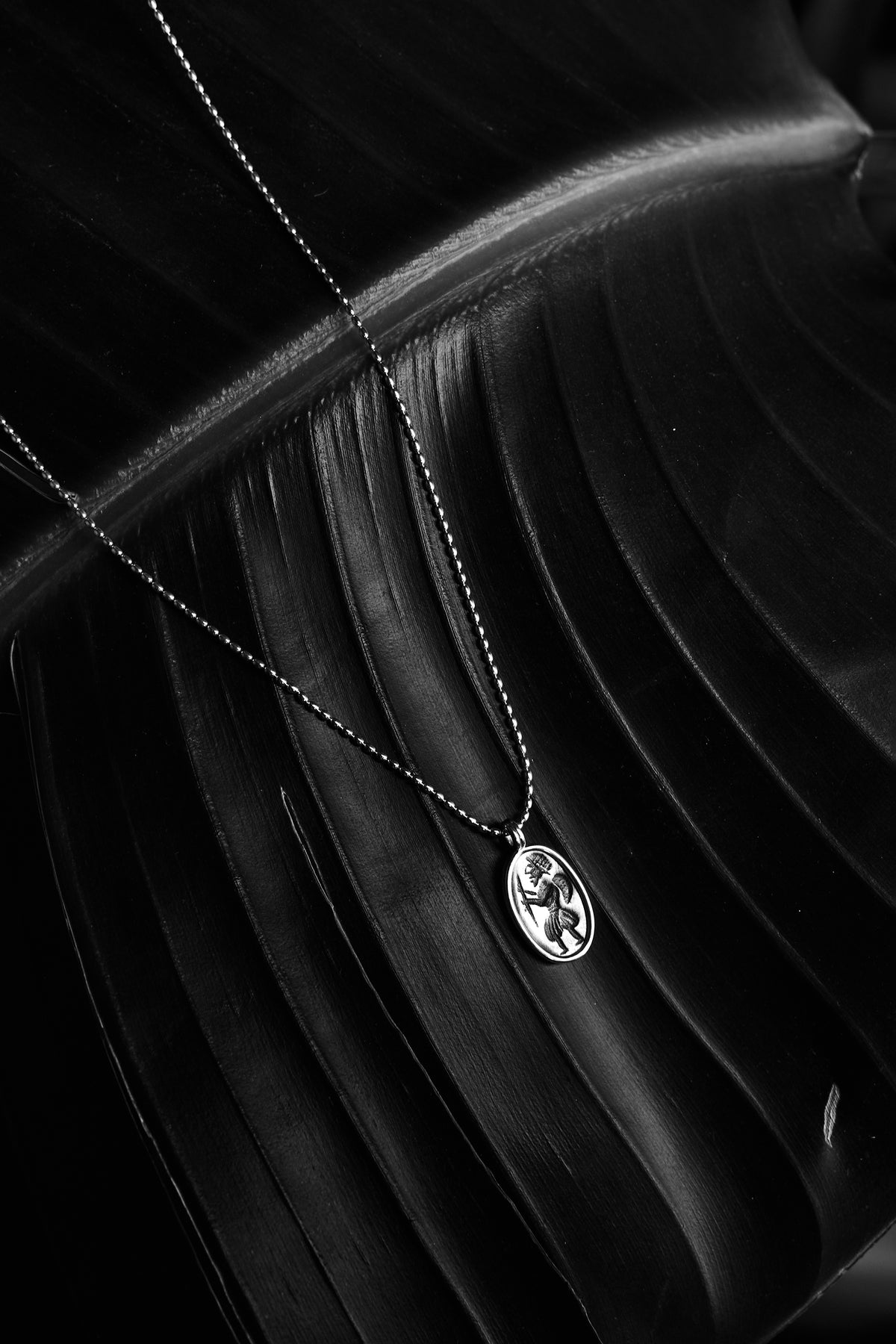 925 Sterling Silver Antique Warrior Flat Bead Necklace