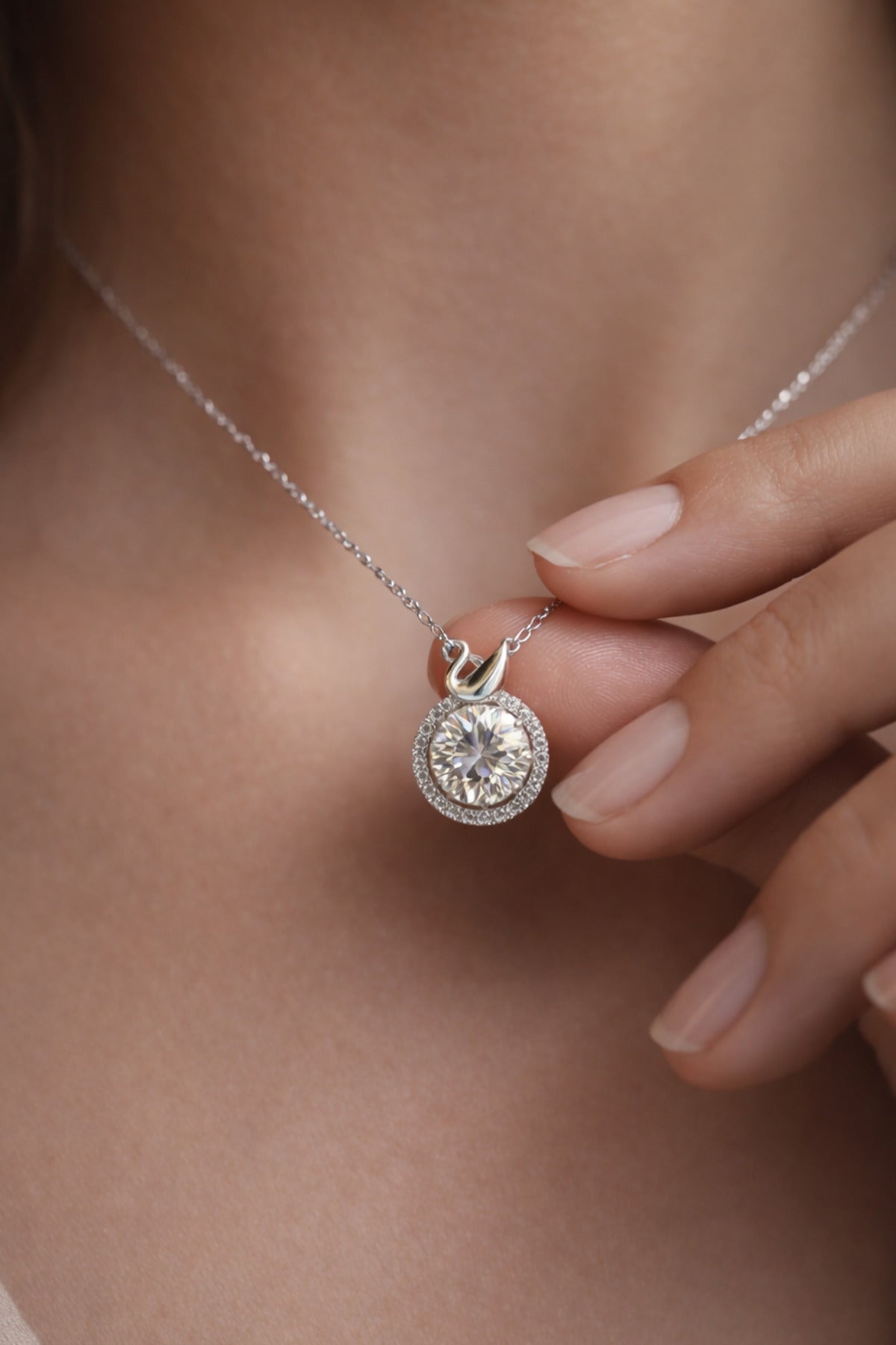 14K White Gold Plated 925 Sterling Silver 1 Ct Moissanite Solitaire Necklace