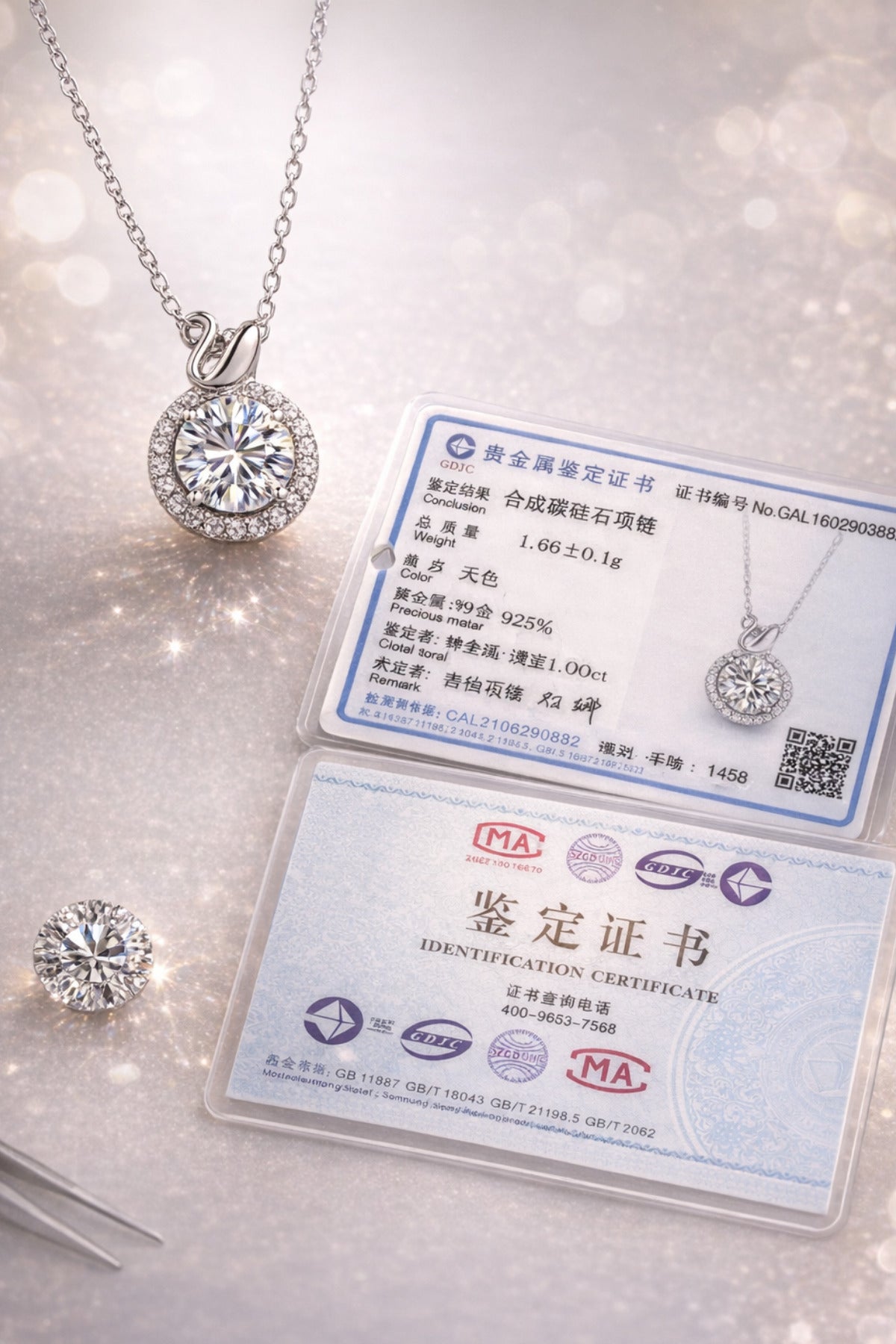14K White Gold Plated 925 Sterling Silver 1 Ct Moissanite Solitaire Necklace