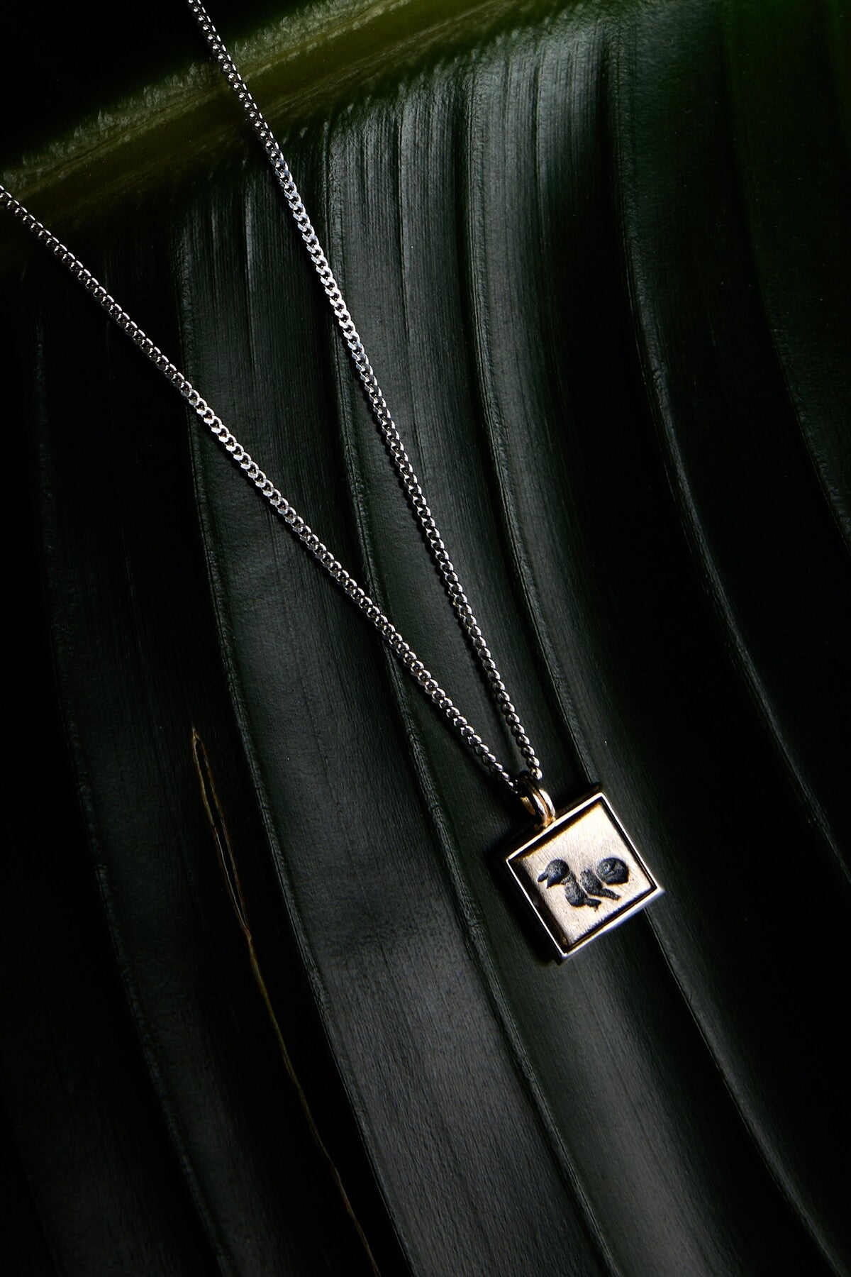 925 Sterling Silver Oxidized Petroglyph Gourmet Chain Square Necklace
