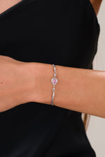 14 K White Gold Kaplama 925 Ayar Gümüş Pembe Kalp Bileklik