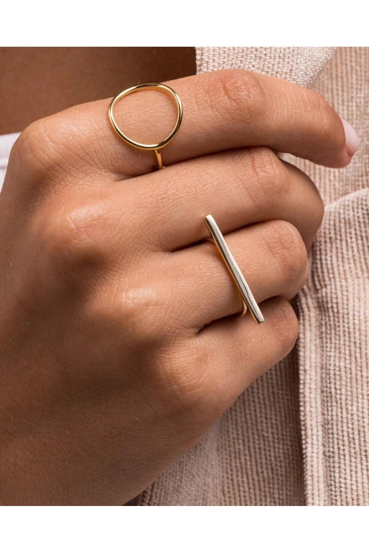 14 K Gold Kaplama 925 Ayar Gümüş Paris Düz Yüzük