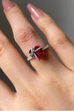 14 K White Gold Kaplama 925 Ayar Gümüş Ruby Kalp Tektaş Yüzük