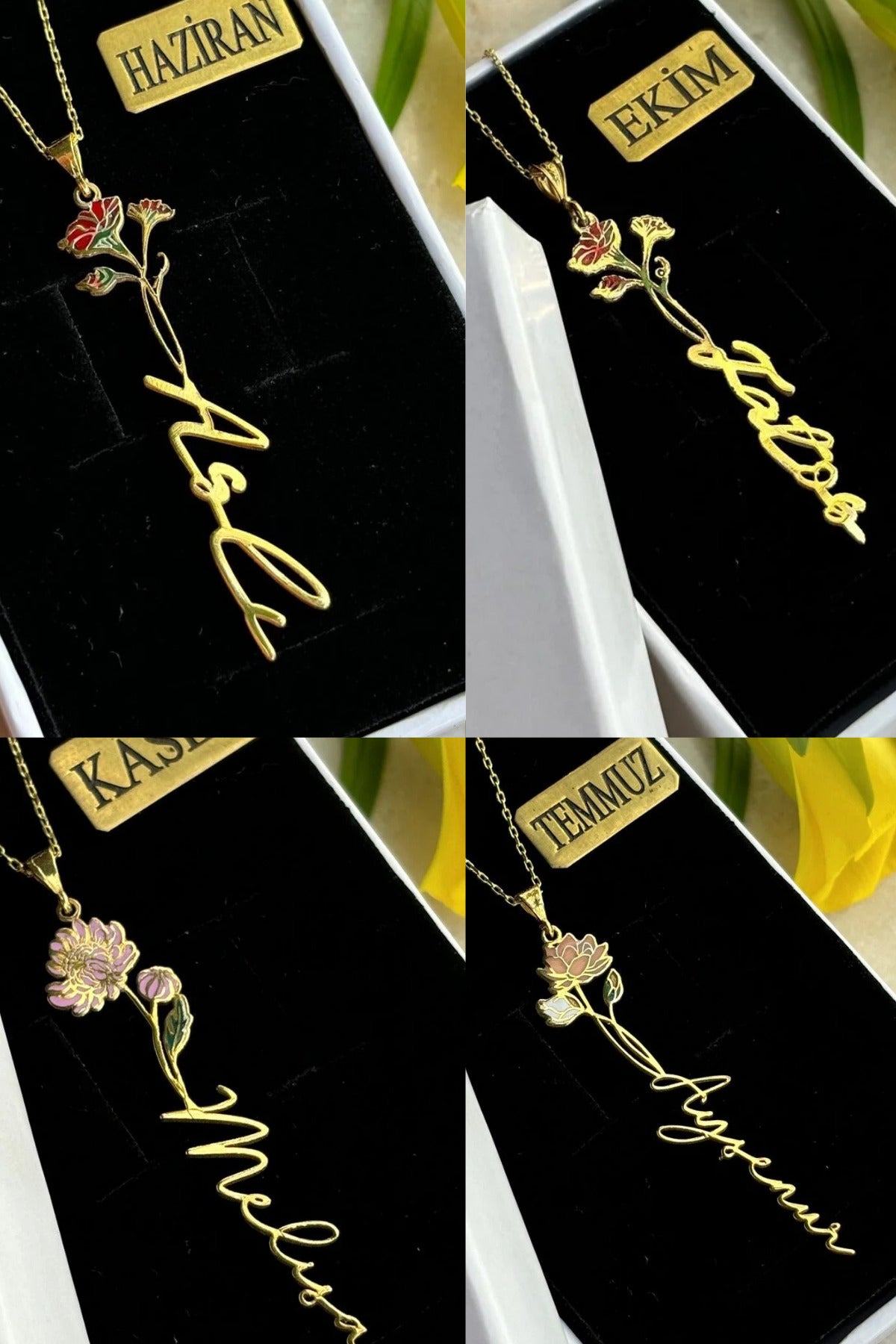 14K Gold Plated 925 Sterling Silver Birth Month Flower Name Necklace