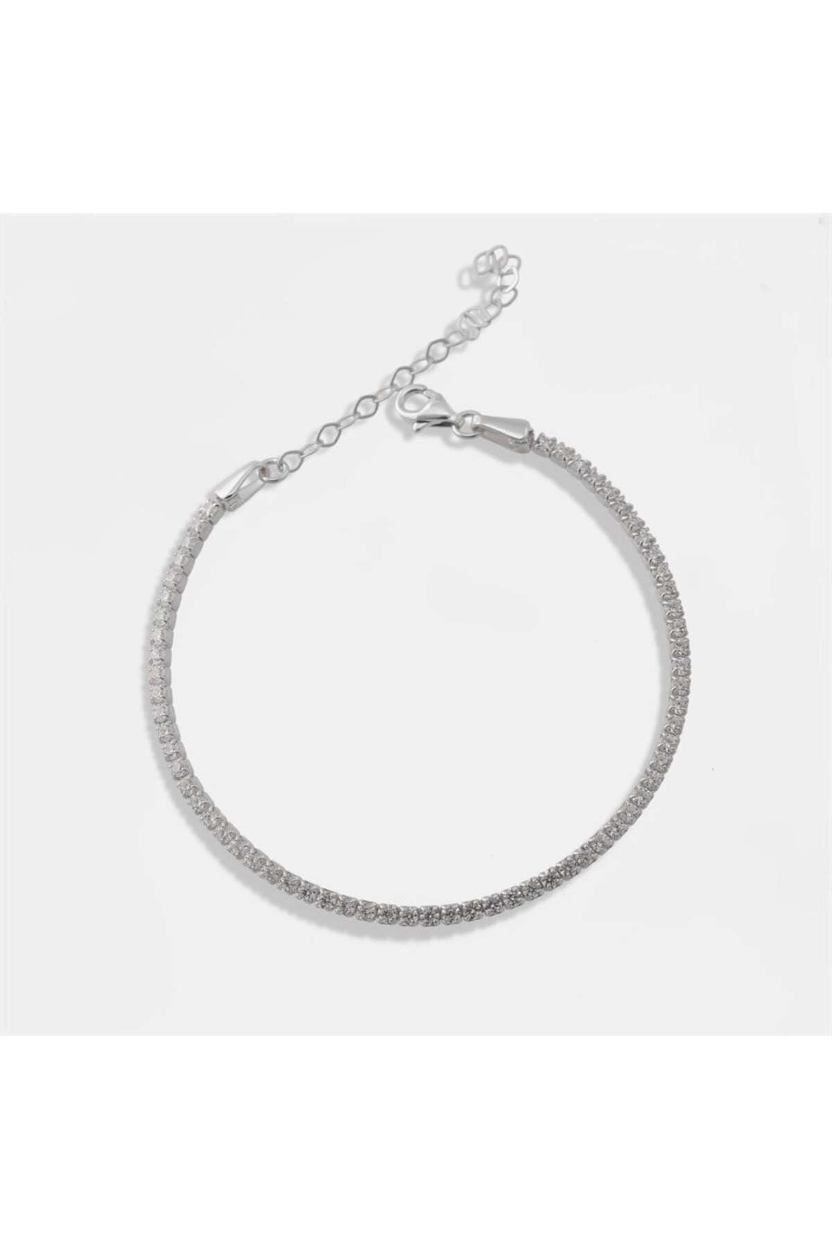 14 K White Gold Kaplama 925 Ayar Gümüş Zarif Su Yolu Bileklik