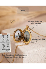 14K Gold Plated 925 Sterling Silver Personalized Oval Locket Necklace