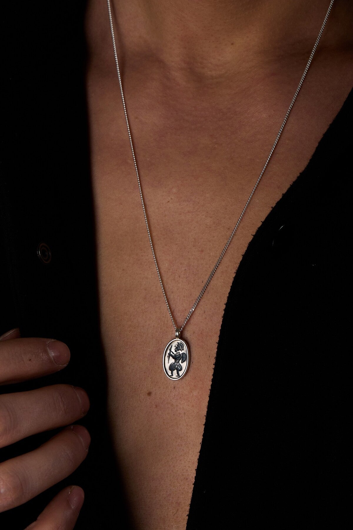 925 Sterling Silver Hieroglyph Warrior Dodge Necklace