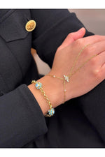 14K Gold Plated 925 Sterling Silver Imported Evil Eye Bracelet