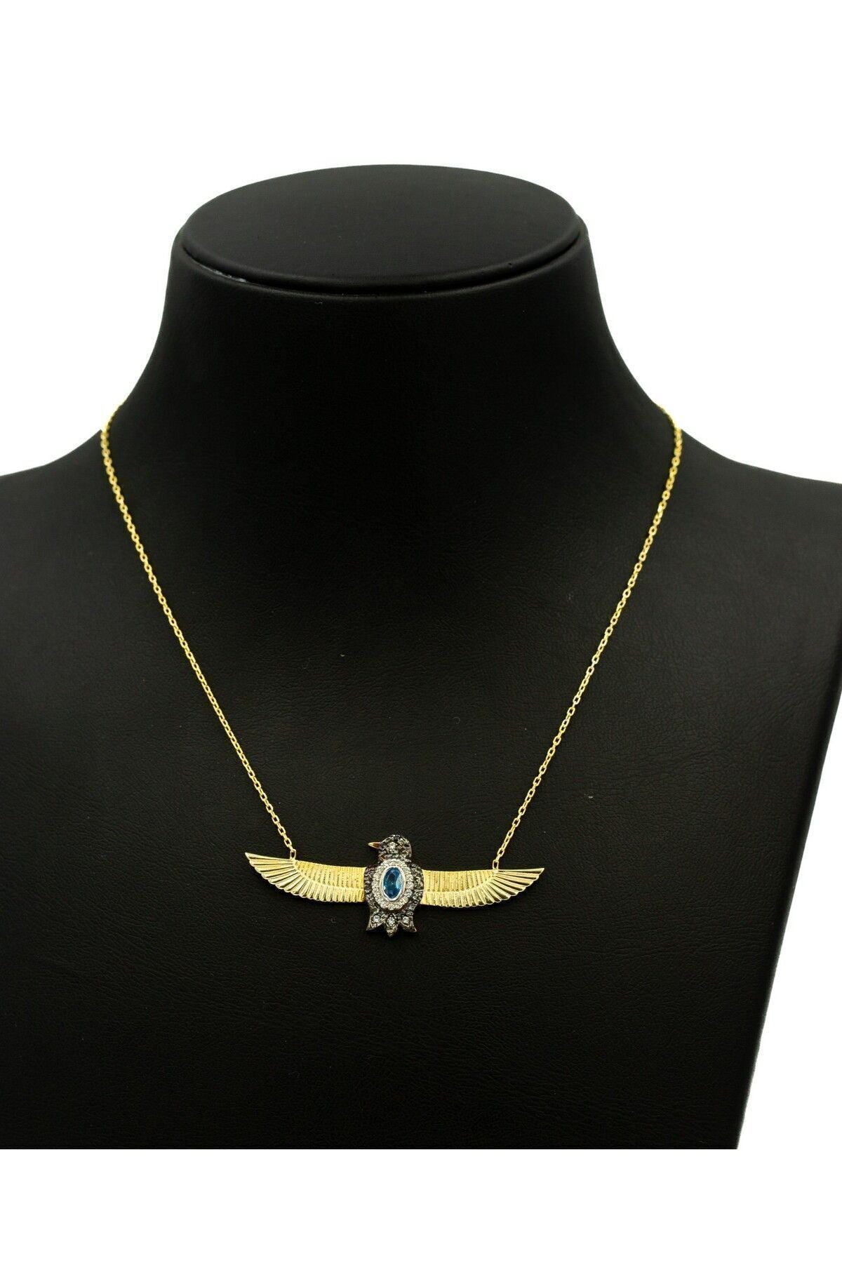 14 K Gold Kaplama 925 Ayar Gümüş Akuamarin Kombin Kolye