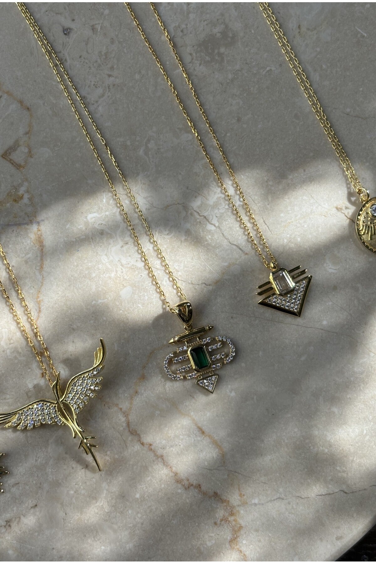 14 K Gold Kaplama 925 Ayar Gümüş Zümrüdü Anka Kuşu Kolye