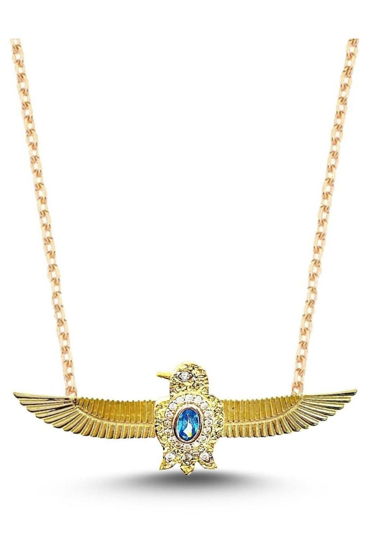 14 K Gold Kaplama 925 Ayar Gümüş Akuamarin Kombin Kolye