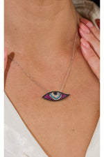 14K White Gold Plated 925 Sterling Silver Protective Evil Eye Necklace
