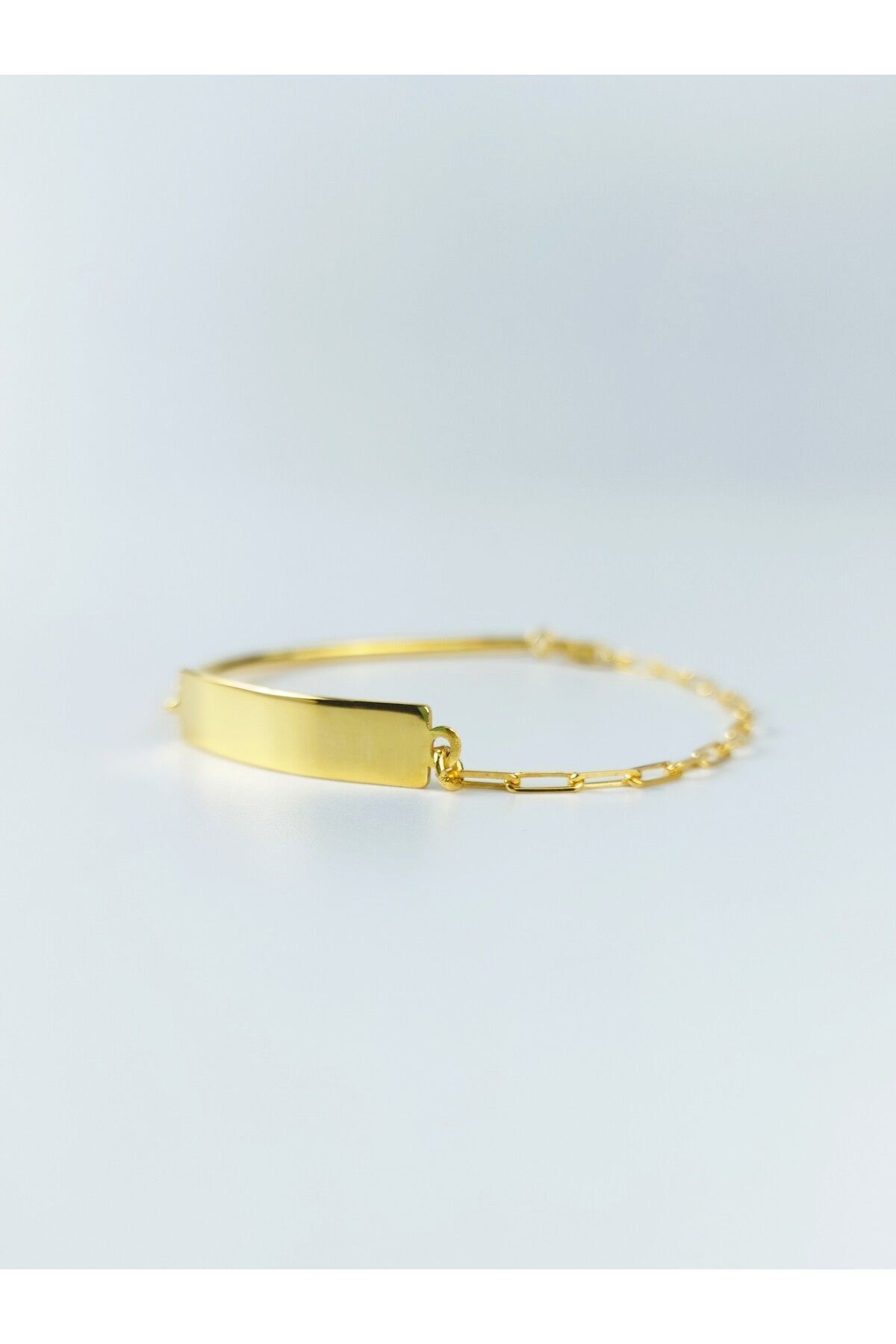 14K Gold Kaplama 925 Ayar Gümüş El İşi Tasarım Plaka Bileklik