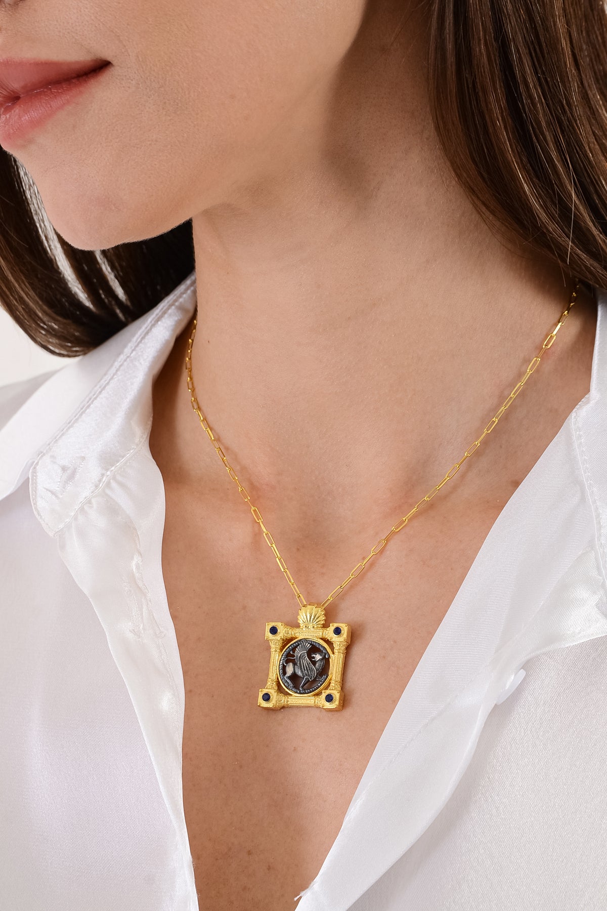 14 K Gold Kaplama 925 Ayar Gümüş Lamassu Madalyon Antik Kolye
