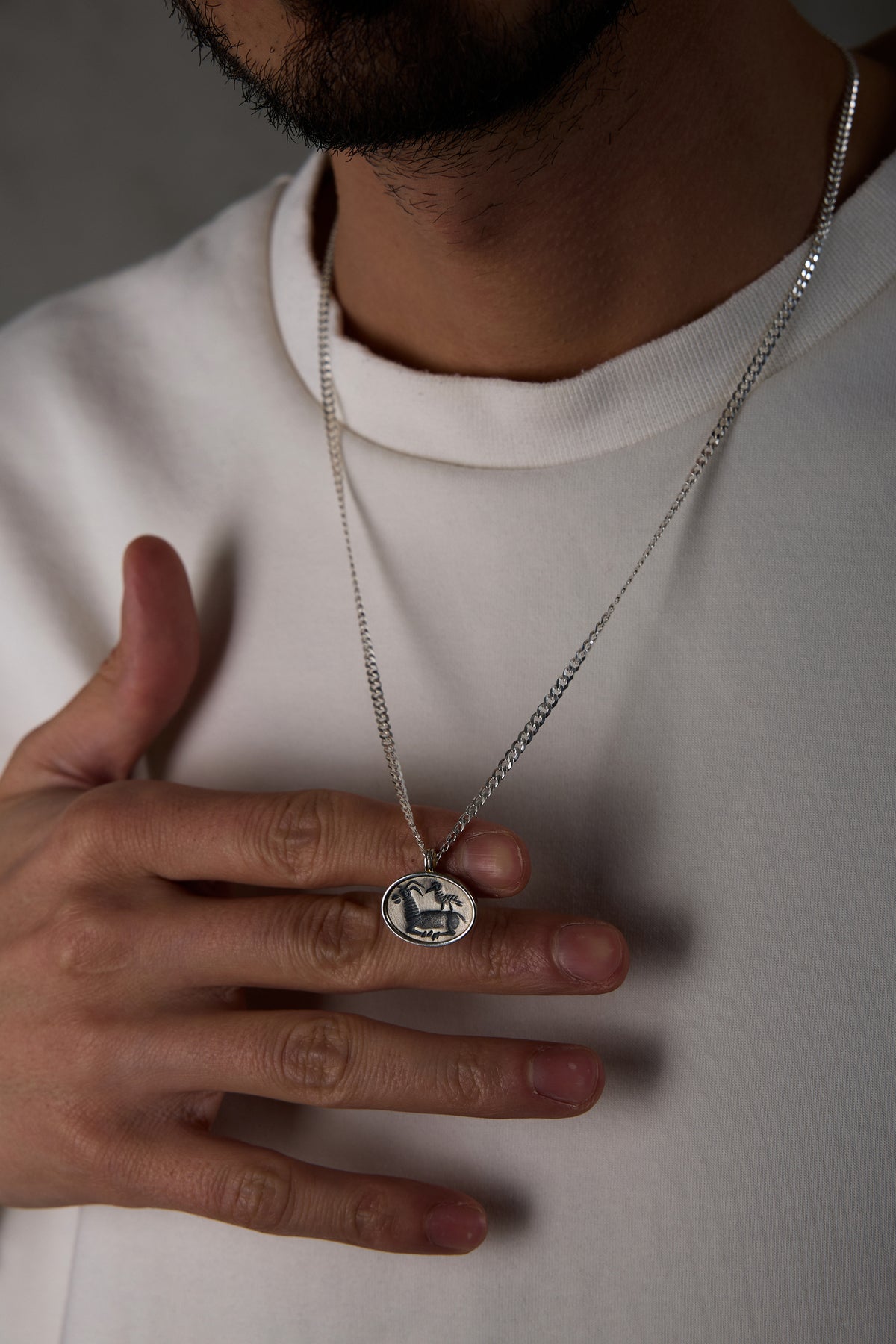 925 Sterling Silver Deer Fossil Press Gourmet Chain Necklace