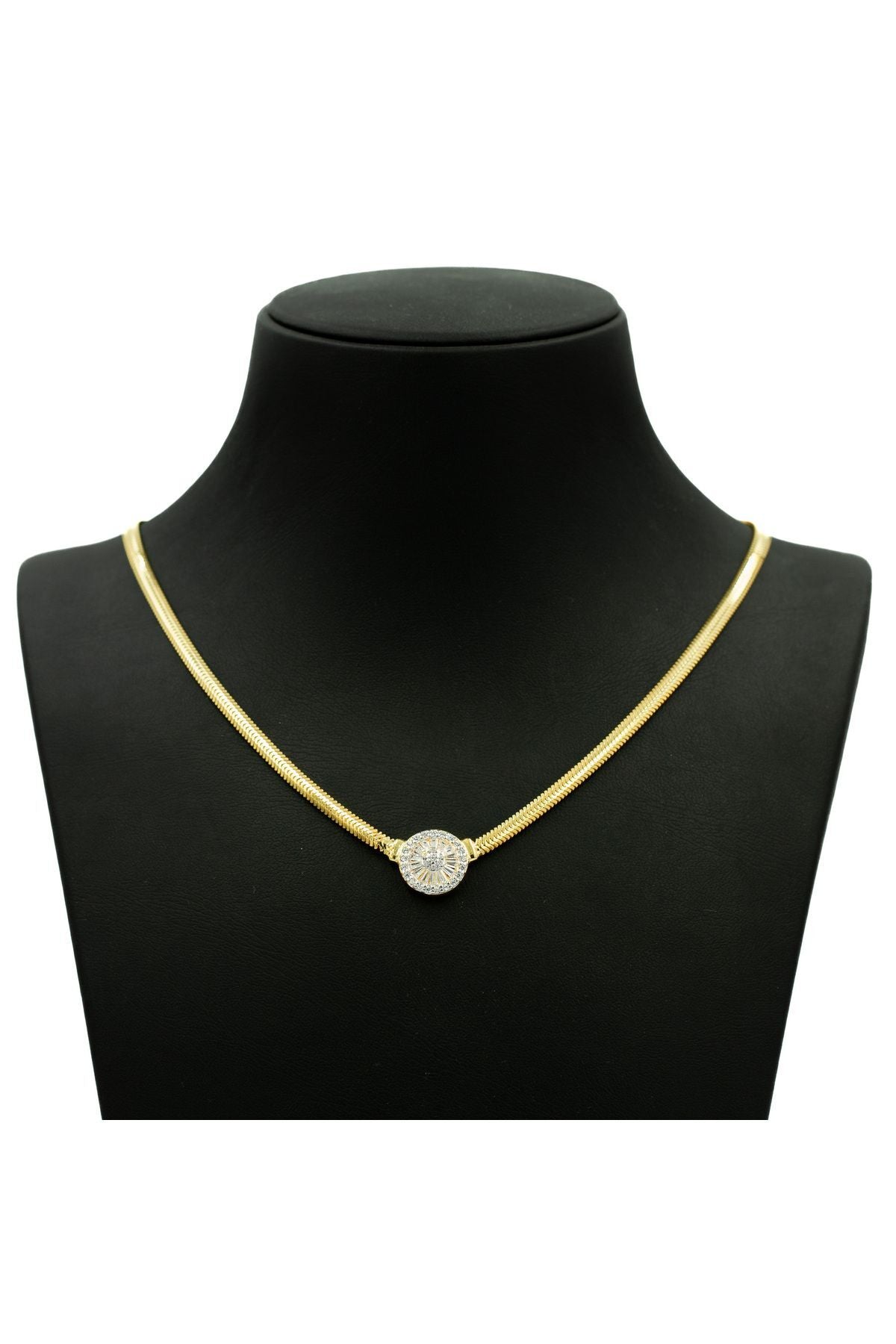 14 K Gold Kaplama 925 Ayar Gümüş Balık Sırtı Baget Kolye