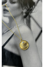 14 K Gold Kaplama 925 Ayar Gümüş Güneş Tasarım Mıhlama Kolye