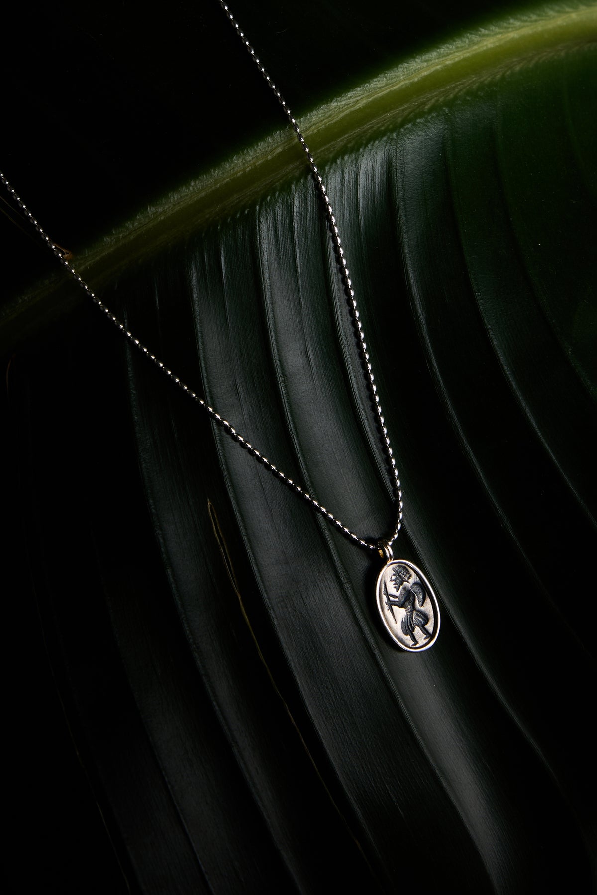 925 Sterling Silver Antique Warrior Flat Bead Necklace