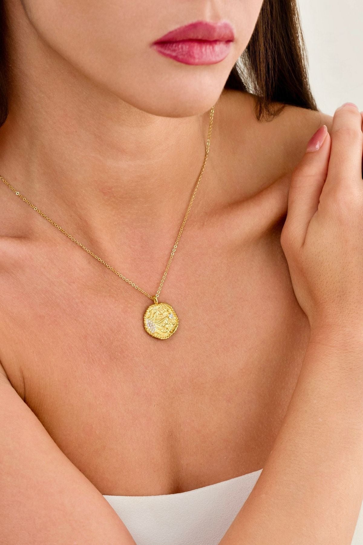 14 K Gold Kaplama 925 Ayar Gümüş Güneş Kolye