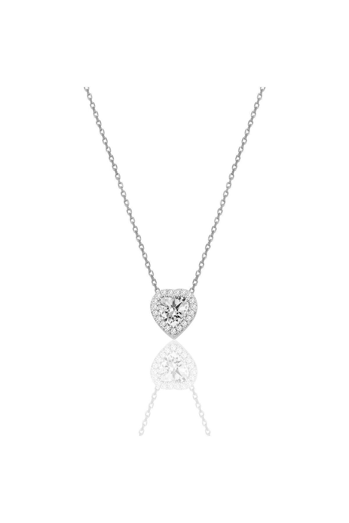 14 K White Gold Kaplama 925 Ayar Gümüş Kalp Kolye