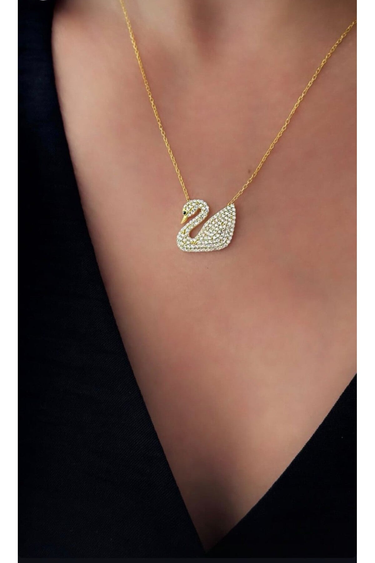14 K Gold Kaplama 925 Ayar Gümüş Kuğu Kolye